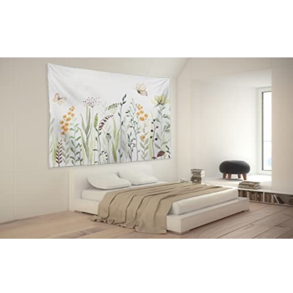 Botanical Flower Garden Plant Butterfly Neutral Modern Room/Dorm Decor Tapestry - Picture 4 of 6